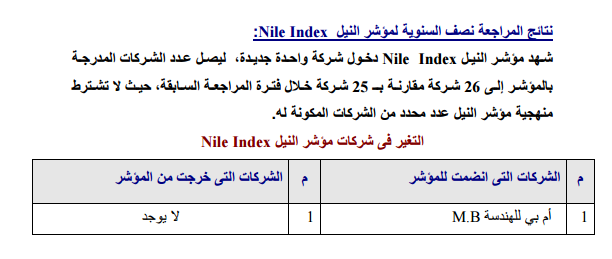 المراجعة نصف السنوية لمؤشر بورصة النيل
